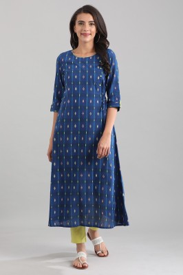 Aurelia Women Geometric Print A-line Kurta(Blue)