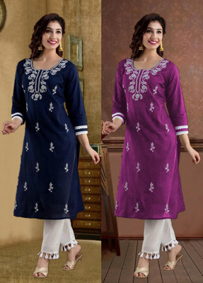 SISTO Women Chikan Embroidery A-line Kurta(Multicolor)