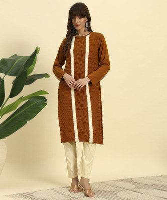 KILVESTED Women Self Design, Colorblock Straight Kurta(Brown)