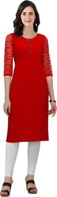 Coft Women Solid, Self Design A-line Kurta(Red)