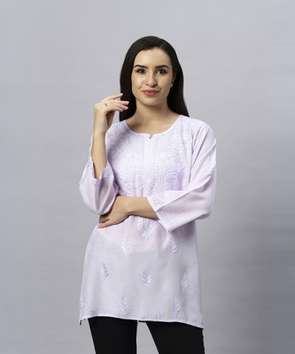 ARSAL CLOTHINGS Women Chikan Embroidery Straight Kurta(Purple)