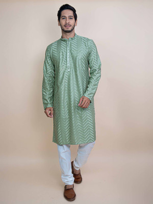 Radharaman Men Embellished A-line Kurta(Green)