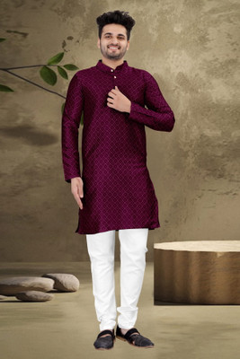 PARALLEL TIMES Men Solid Straight Kurta(Maroon)