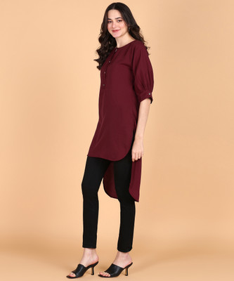 Aiza collection Women Solid High Low Kurta(Maroon)
