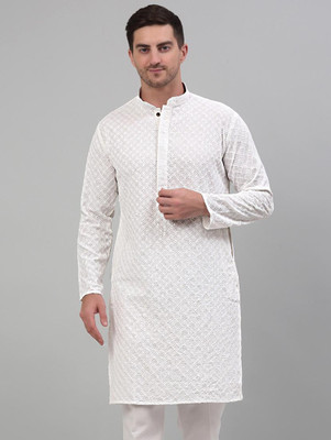 StyleVault Men Self Design A-line Kurta(White)