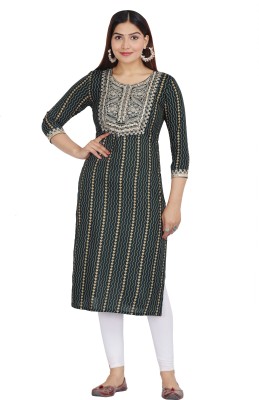 ASHRU Women Embroidered Straight Kurta(Green)