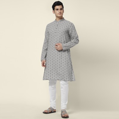 Indus Route by Pantaloons Men Self Design Straight Kurta(Grey)