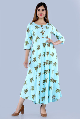 BADTHUNIA FAB Women Printed Anarkali Kurta(Blue)