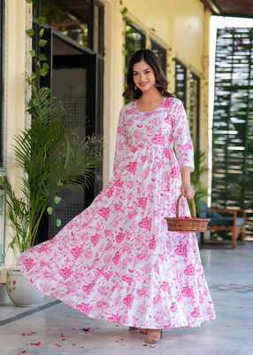 CHARVI CREATION Women Printed Anarkali Kurta(Multicolor)