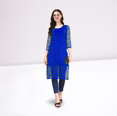 HOC's Women Self Design Straight Kurta(Blue)