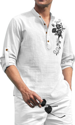 SHOPYCLICK Men Printed Straight Kurta(White)