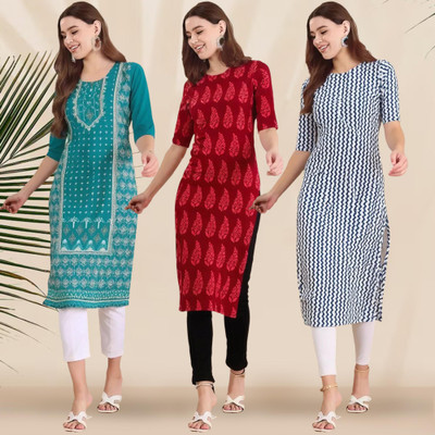 1 Stop Fashion Women Printed Straight Kurta(Multicolor)
