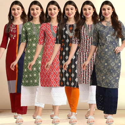 EthnicBasket Women Printed, Striped, Geometric Print A-line Kurta(Multicolor)