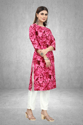 Maridiifashion Women Printed Straight Kurta(Pink)