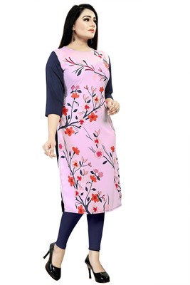 HouseOfCommon Women Printed Straight Kurta(Pink, Black)
