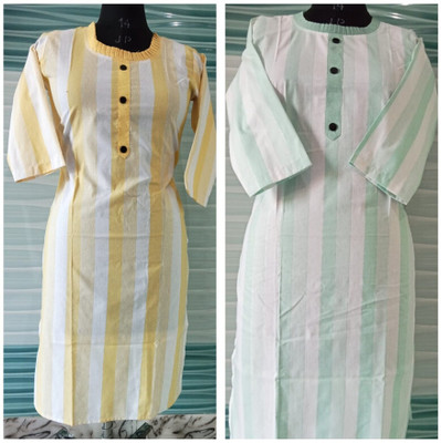 shadowenterpris Women Printed Straight Kurta(Light Blue, Yellow, White)