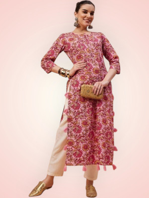PRAYAARI FASHIONS Women Self Design Straight Kurta(Pink)