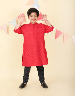 Fabindia Boys Printed A-line Kurta(Red)