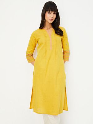 MAX Women Printed Straight Kurta(Yellow)