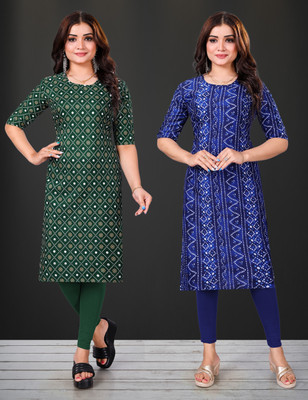 Tashvi Creation Women Printed Straight Kurta(Dark Blue)