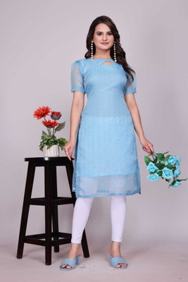DHAAGA Women Embroidered A-line Kurta(Blue)