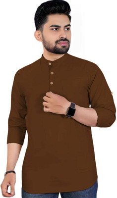 Apektra Men Solid A-line Kurta(Brown)