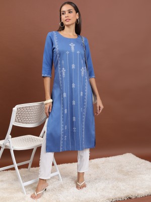 KETCH Women Printed Straight Kurta(Blue)