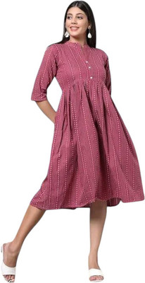 Rangrasiya Creationl Women Fit and Flare Pink Midi/Calf Length Dress
