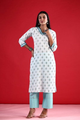 ANOUK Women Abstract A-line Kurta(White)