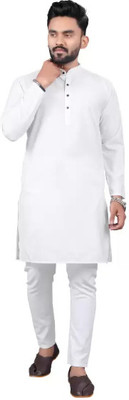 Shree Dutt Creation Men Solid Straight Kurta(White)