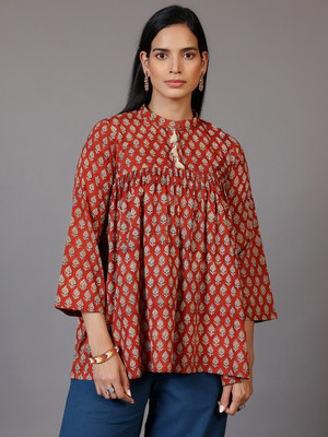 LIBAS Women Printed Straight Kurta(Maroon)