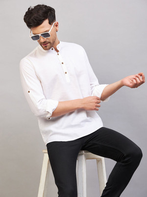 VASTRAMAY Men Solid Flared Kurta(White)
