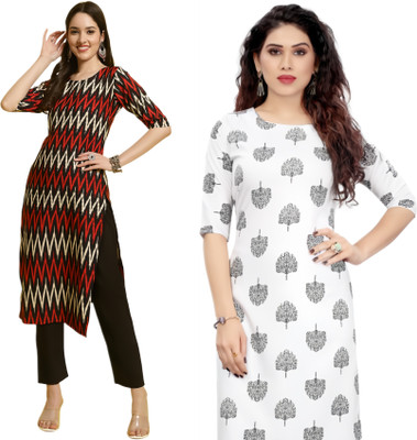 KAUTAQI Women Printed Straight Kurta(Multicolor)