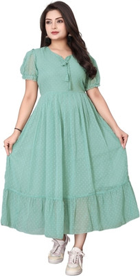 QUEUEE CREATION Women Solid Flared Kurta(Light Green)