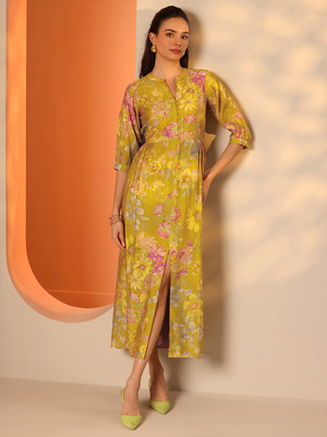 LIBAS Women Printed Flared Kurta(Green)