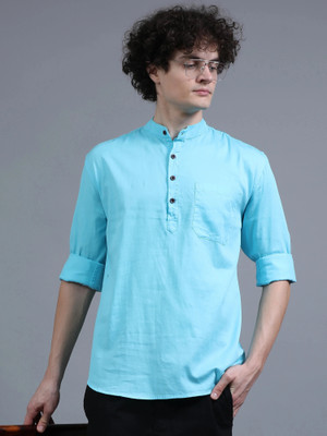 Proword Men Solid Straight Kurta(Light Blue)