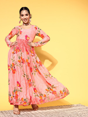 Varanga Women Printed Anarkali Kurta(Pink)
