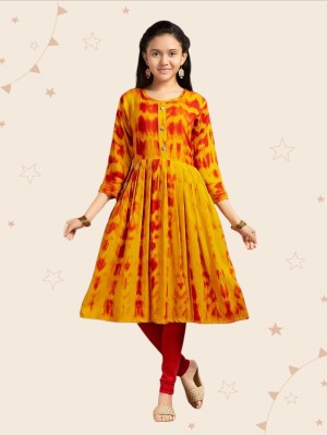 Kidotsav Girls Dyed/Ombre A-line Kurta(Yellow)