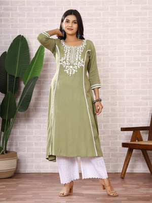 Siddiqa Creation Women Embroidered A-line Kurta(Light Green)