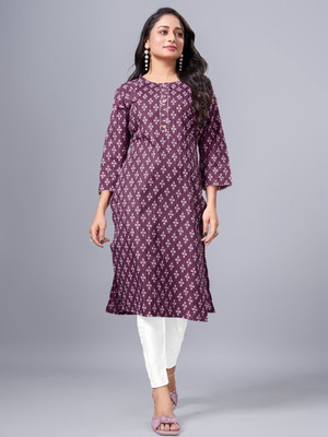 SimpliEthnics Women Embroidered Straight Kurta(Purple)