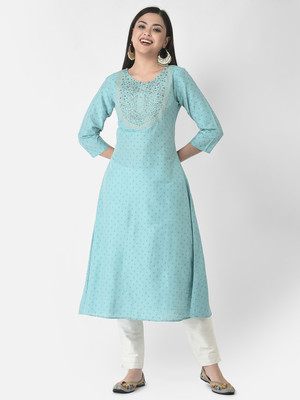 Span Women Self Design A-line Kurta(Blue)
