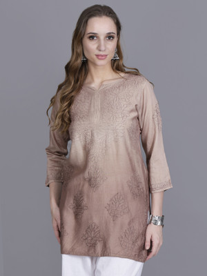 NAZAQAT ETHNIC INDIA Women Embroidered Straight Kurta(Brown)