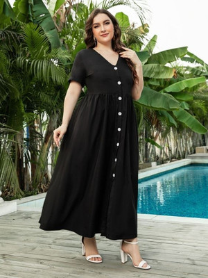 Siddiqa Creation Women Fit and Flare Black Midi/Calf Length Dress