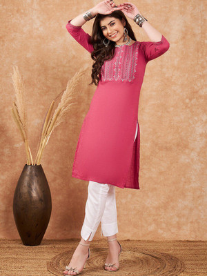 Sangria Women Self Design Straight Kurta(Pink)