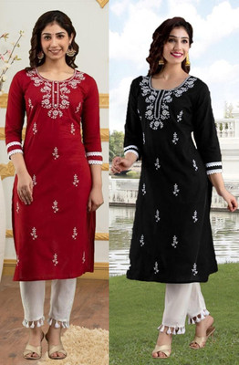 SISTO Women Chikan Embroidery A-line Kurta(Multicolor)