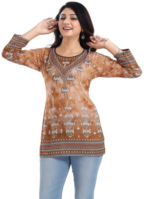 Anmi Printed Women Straight Kurta(Brown)