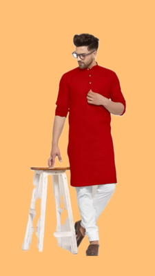 The Fashion Outlets Men Solid A-line Kurta(Red)