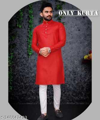 zankhi hosiery Men Self Design Straight Kurta(Red)