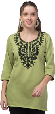 OsWorn Women Embroidered A-line Kurta(Blue)