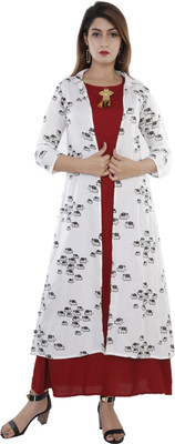 DARGU Women Printed A-line Kurta(Maroon)
